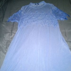 Loose blue embroidery dress with pockets